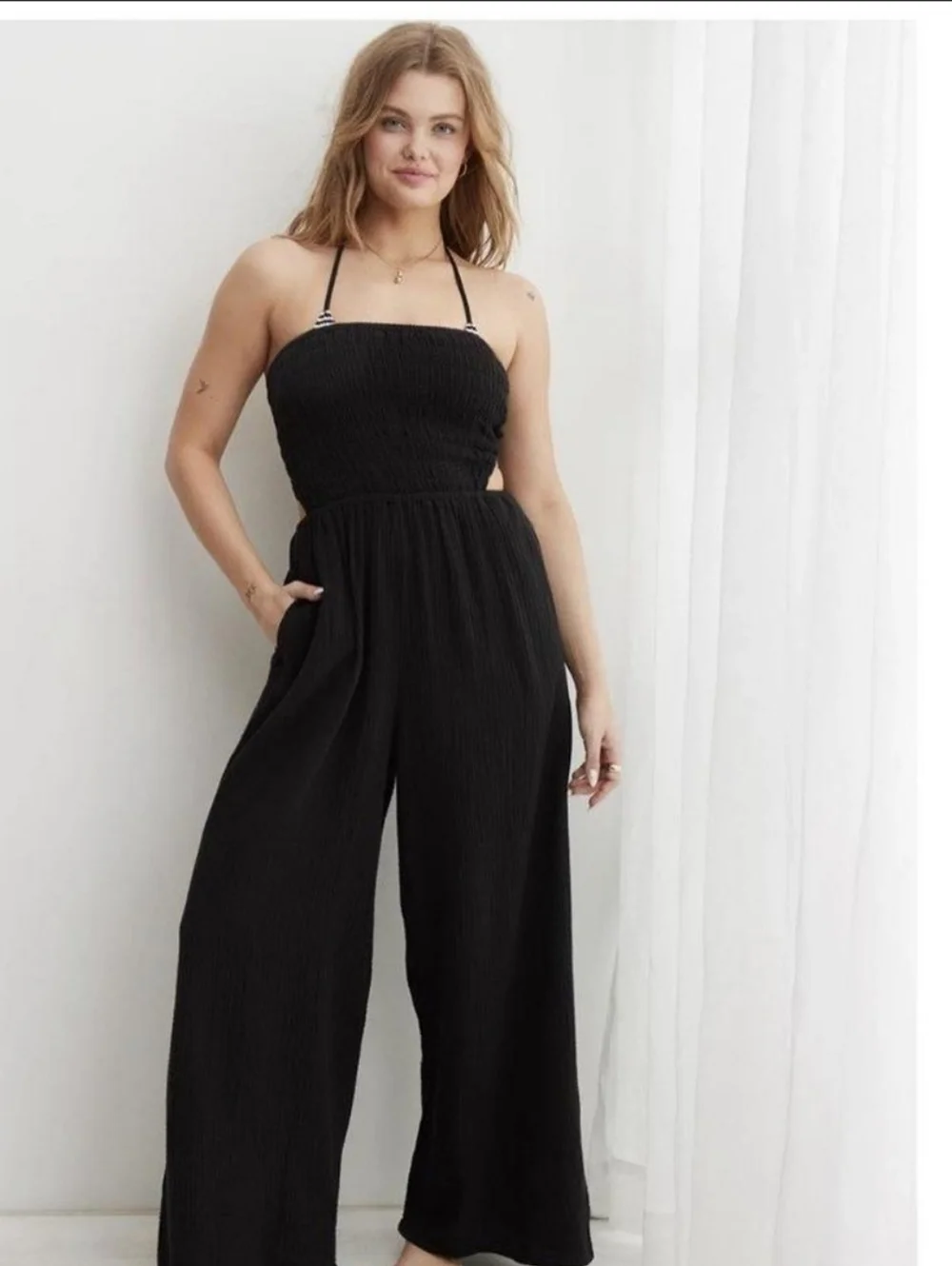 AERIE Size Xl Strapless Wide-Leg Jumpsuit - Picture 1 of 5